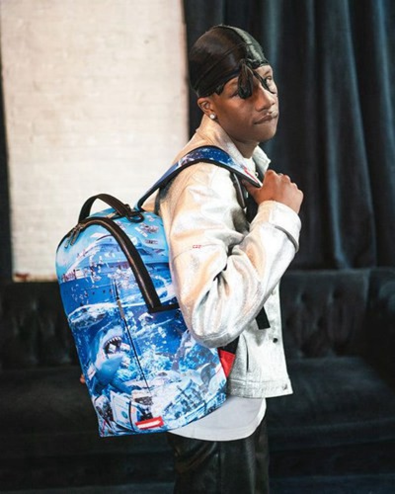 Blue Sprayground The Shark Party (Dlxv) Backpacks | 34956-CPJD