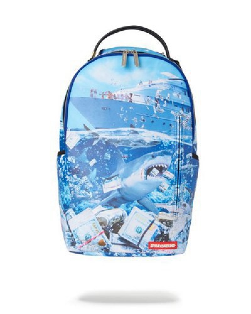 Blue Sprayground The Shark Party (Dlxv) Backpacks | 34956-CPJD