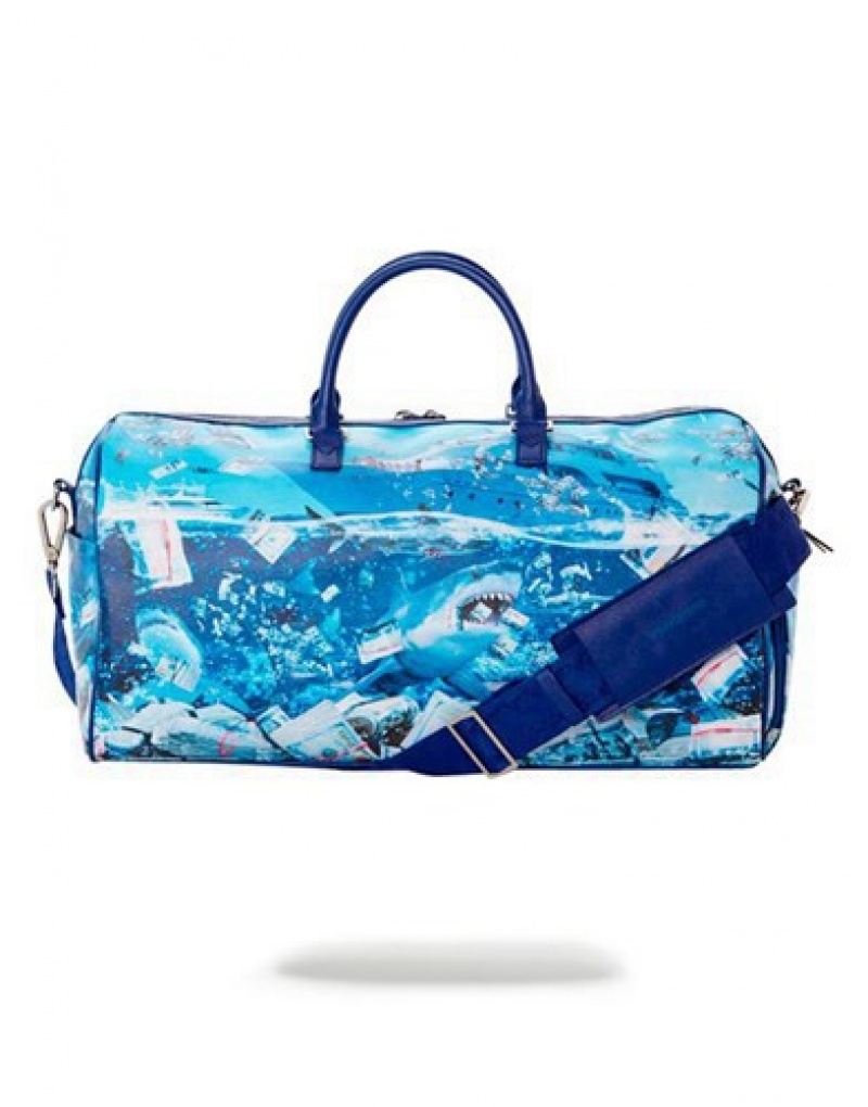 Blue Sprayground The Shark Party Duffle Bags | 21754-XRTA