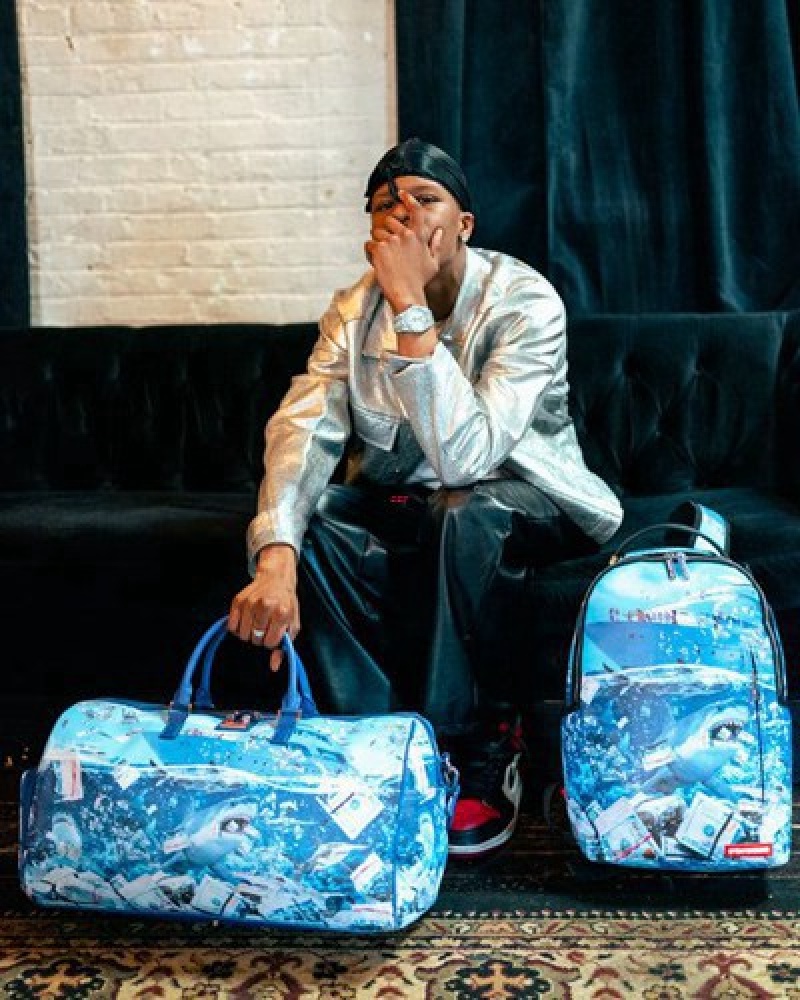 Blue Sprayground The Shark Party Duffle Bags | 21754-XRTA