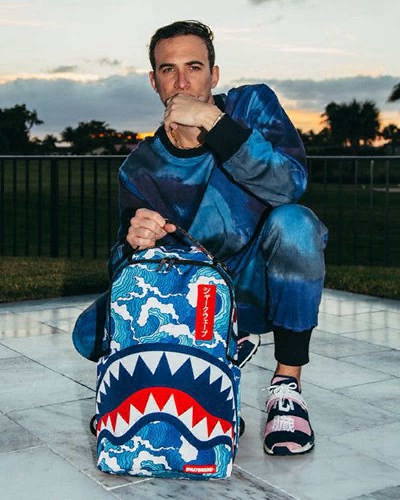 Blue Sprayground The Shark Wave (Made From 100 Recycled Plastic Bottles From The Ocean) Backpacks | 92460-YGWP