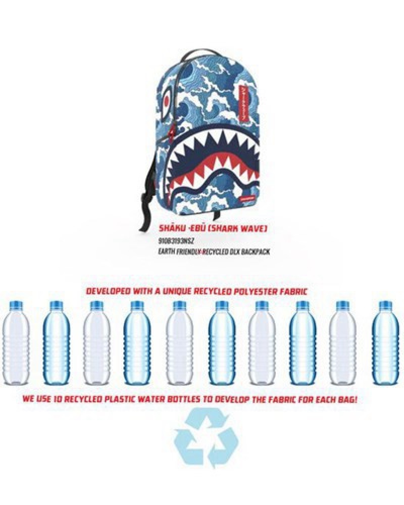 Blue Sprayground The Shark Wave (Made From 100 Recycled Plastic Bottles From The Ocean) Backpacks | 92460-YGWP