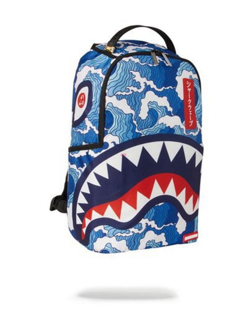 Blue Sprayground The Shark Wave (Made From 100 Recycled Plastic Bottles From The Ocean) Backpacks | 92460-YGWP