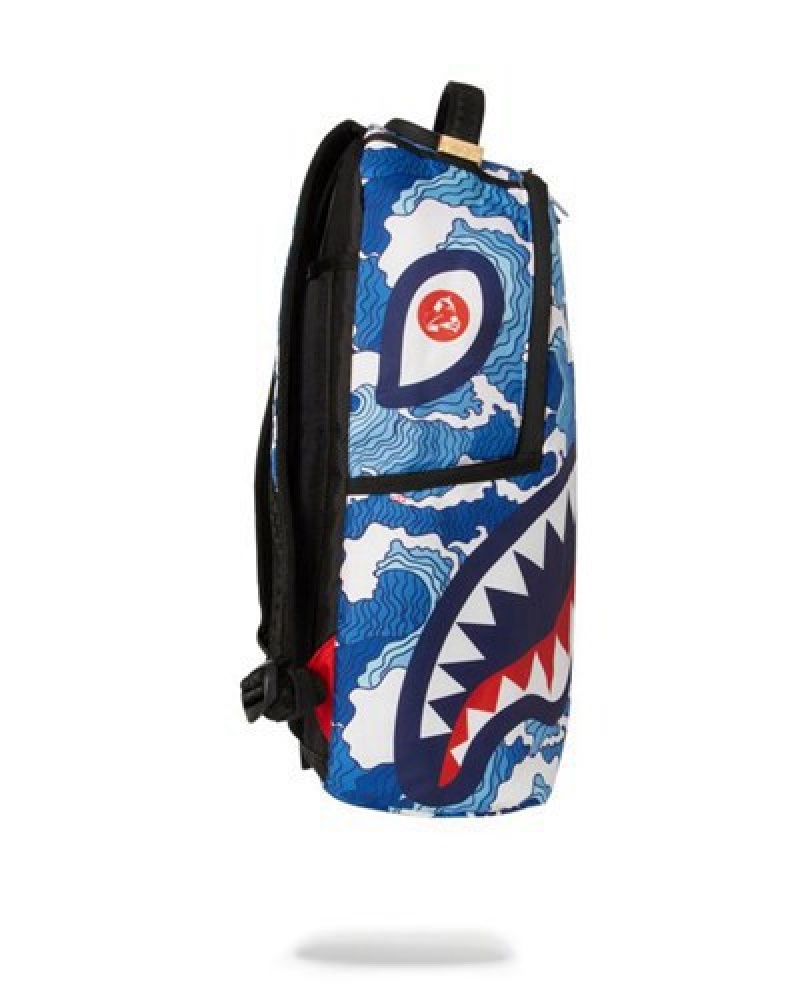 Blue Sprayground The Shark Wave (Made From 100 Recycled Plastic Bottles From The Ocean) Backpacks | 92460-YGWP