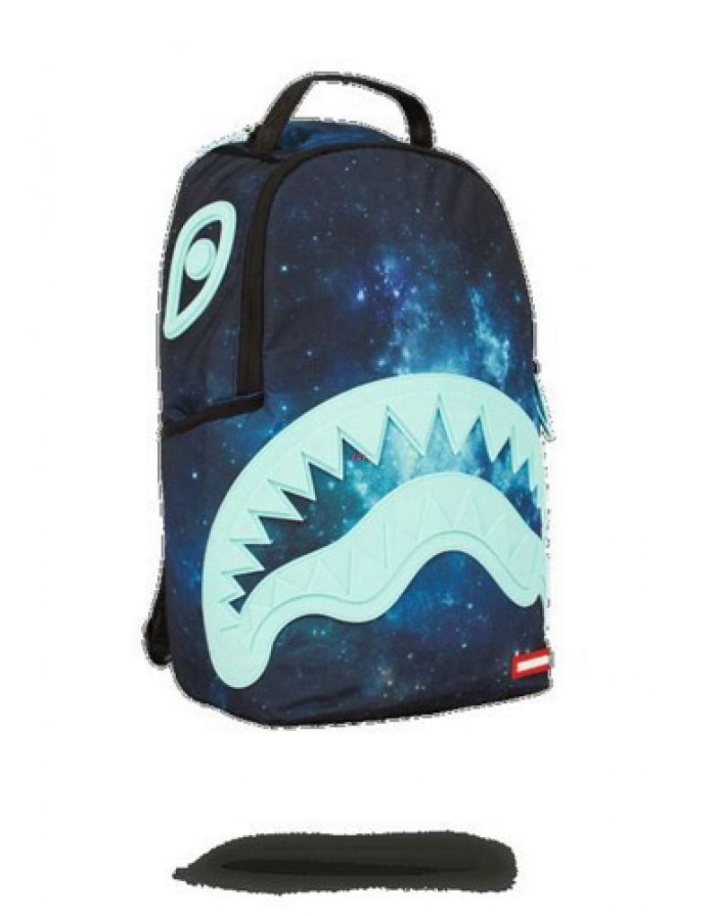 Blue Sprayground Tiff Galaxy Rubber Shark Backpacks | 81245-ZMNU