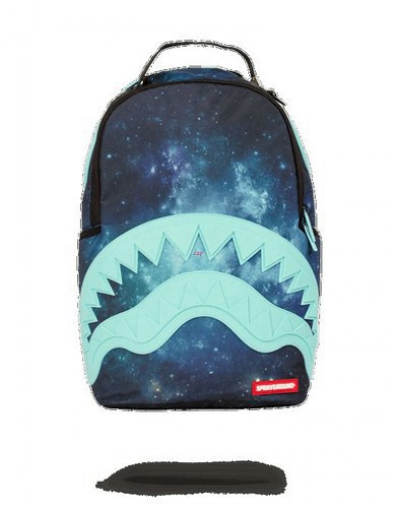 Blue Sprayground Tiff Galaxy Rubber Shark Backpacks | 81245-ZMNU