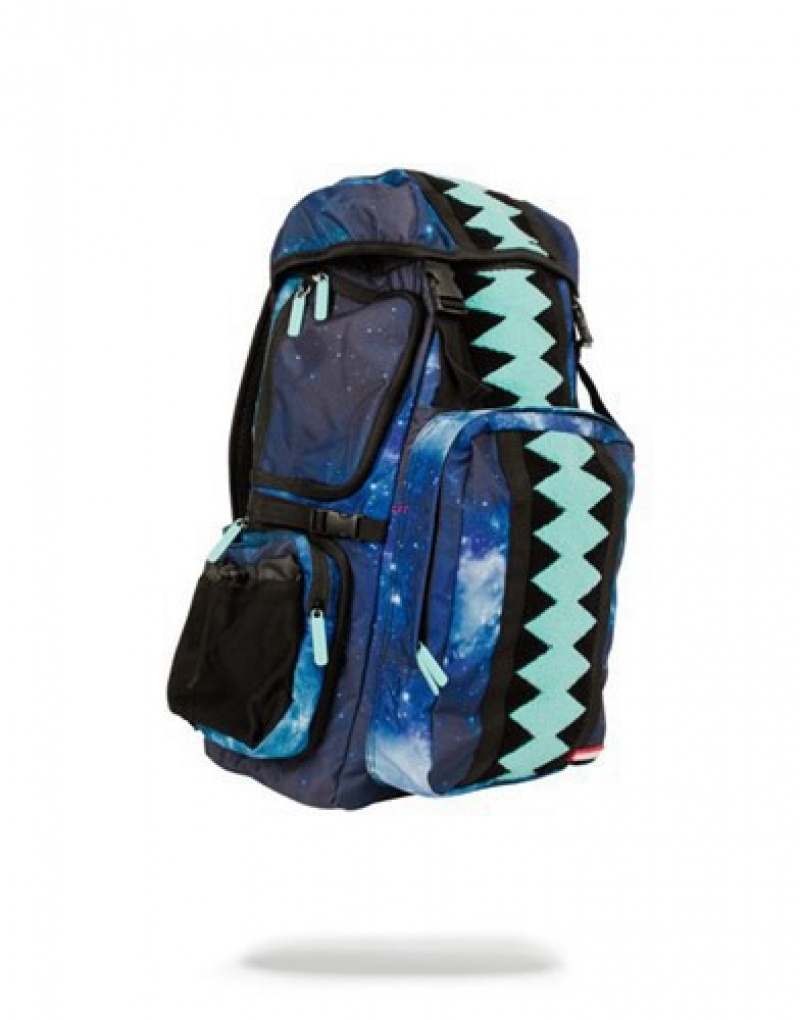 Blue Sprayground Tiff Galaxy Vertical Sharkmouth Top Gear Backpacks | 37496-UOXC