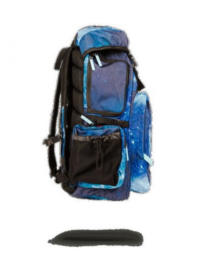 Blue Sprayground Tiff Galaxy Vertical Sharkmouth Top Gear Backpacks | 37496-UOXC