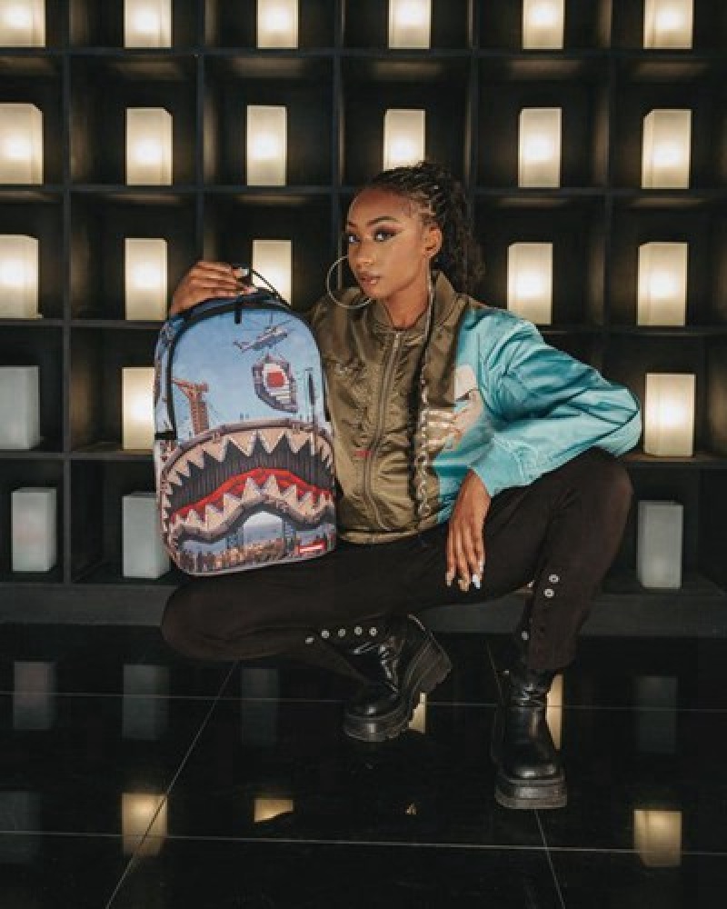 Blue Sprayground Under Construction Backpacks | 97354-ZSFQ