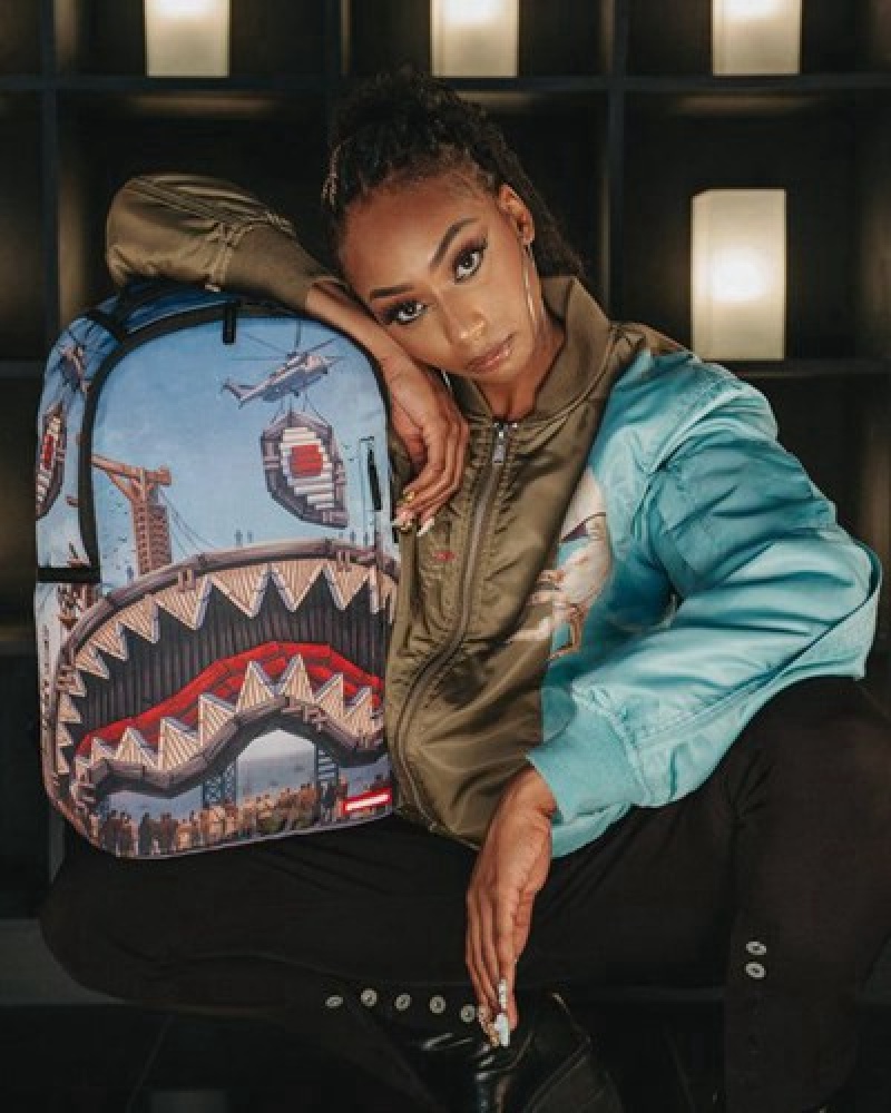 Blue Sprayground Under Construction Backpacks | 97354-ZSFQ