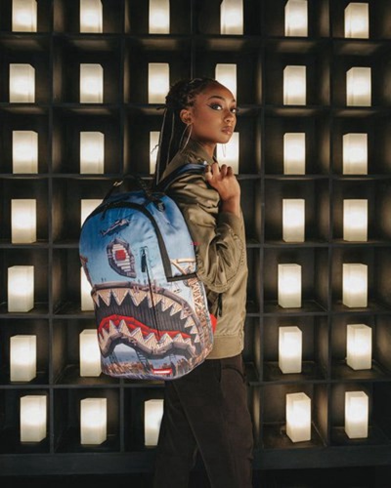 Blue Sprayground Under Construction Backpacks | 97354-ZSFQ