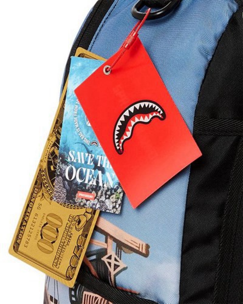 Blue Sprayground Under Construction Backpacks | 97354-ZSFQ