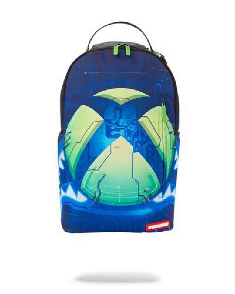 Blue Sprayground Xbox Shark Digital Sphere Backpacks | 07162-ILFA