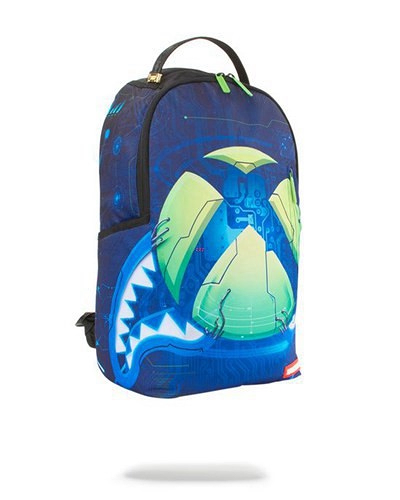 Blue Sprayground Xbox Shark Digital Sphere Backpacks | 07162-ILFA