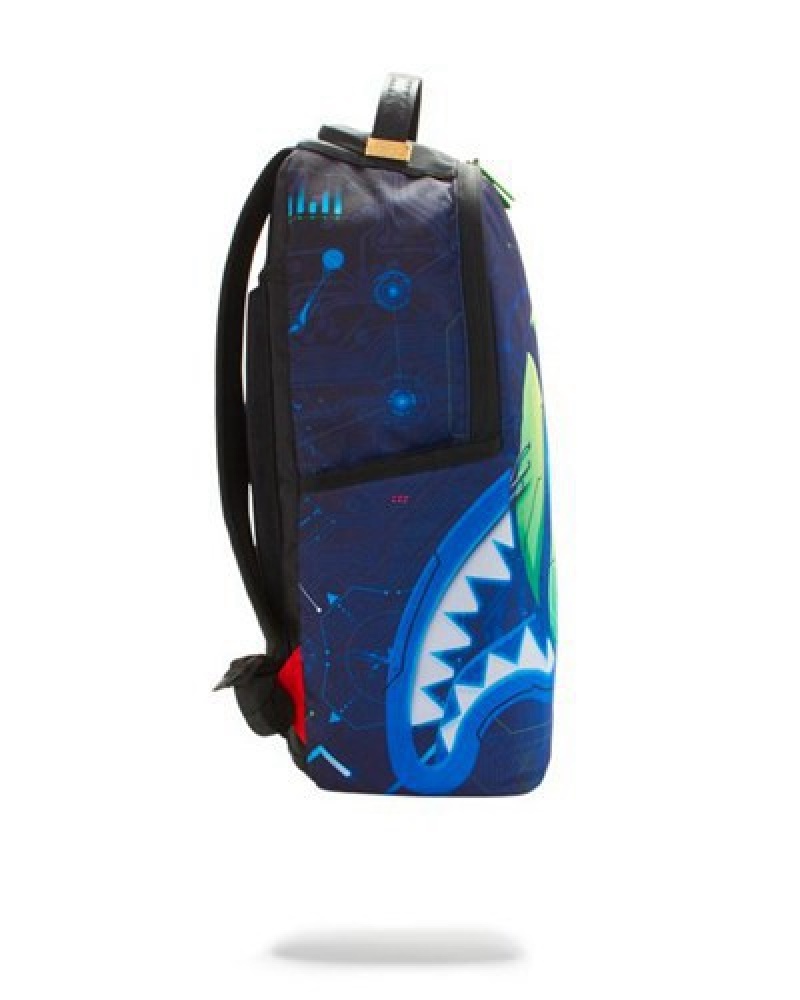 Blue Sprayground Xbox Shark Digital Sphere Backpacks | 07162-ILFA