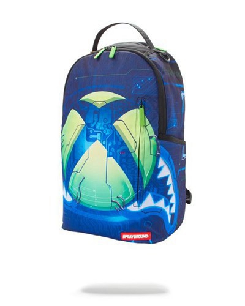 Blue Sprayground Xbox Shark Digital Sphere Backpacks | 07162-ILFA