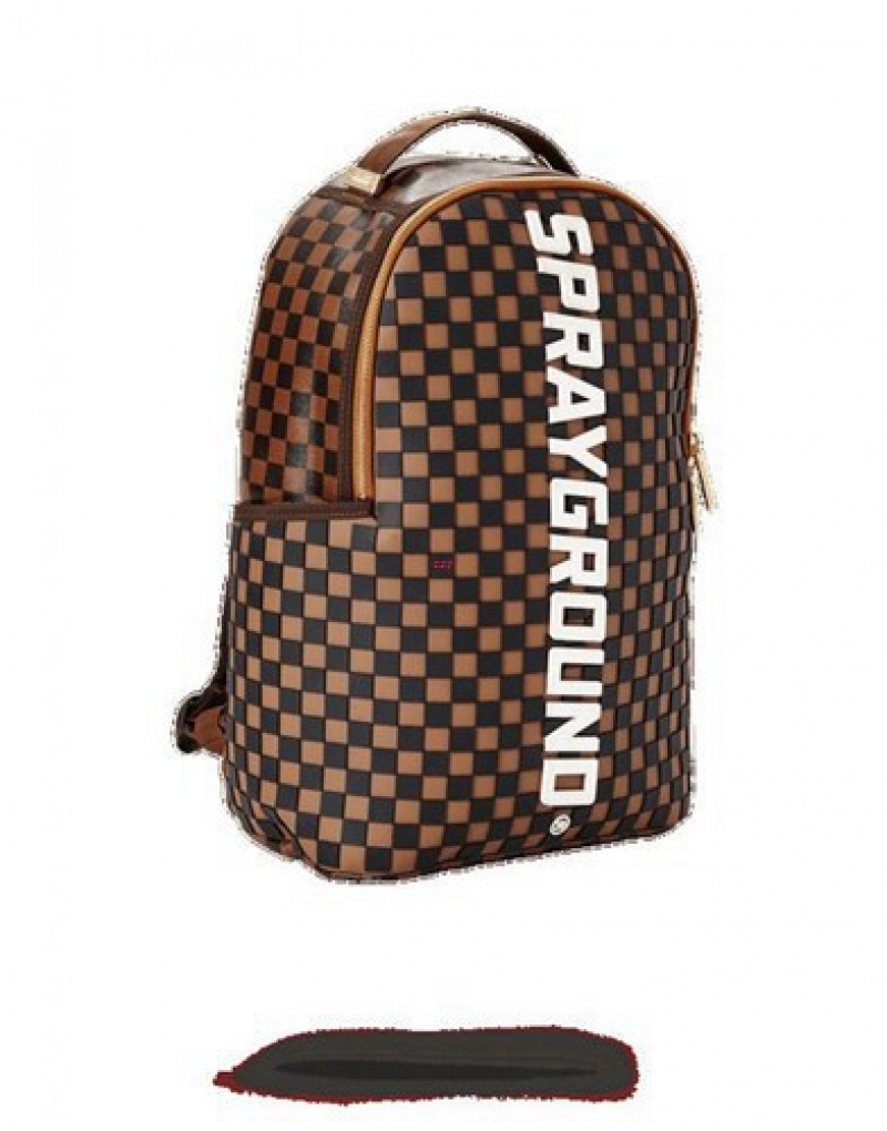 Brown Sprayground 3d Molded Rubber CheckeLogo Backpacks | 71342-DUCJ