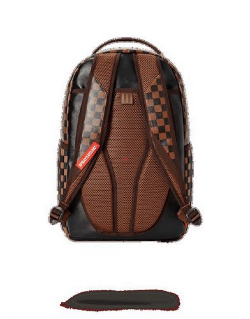 Brown Sprayground 3d Molded Rubber CheckeLogo Backpacks | 71342-DUCJ