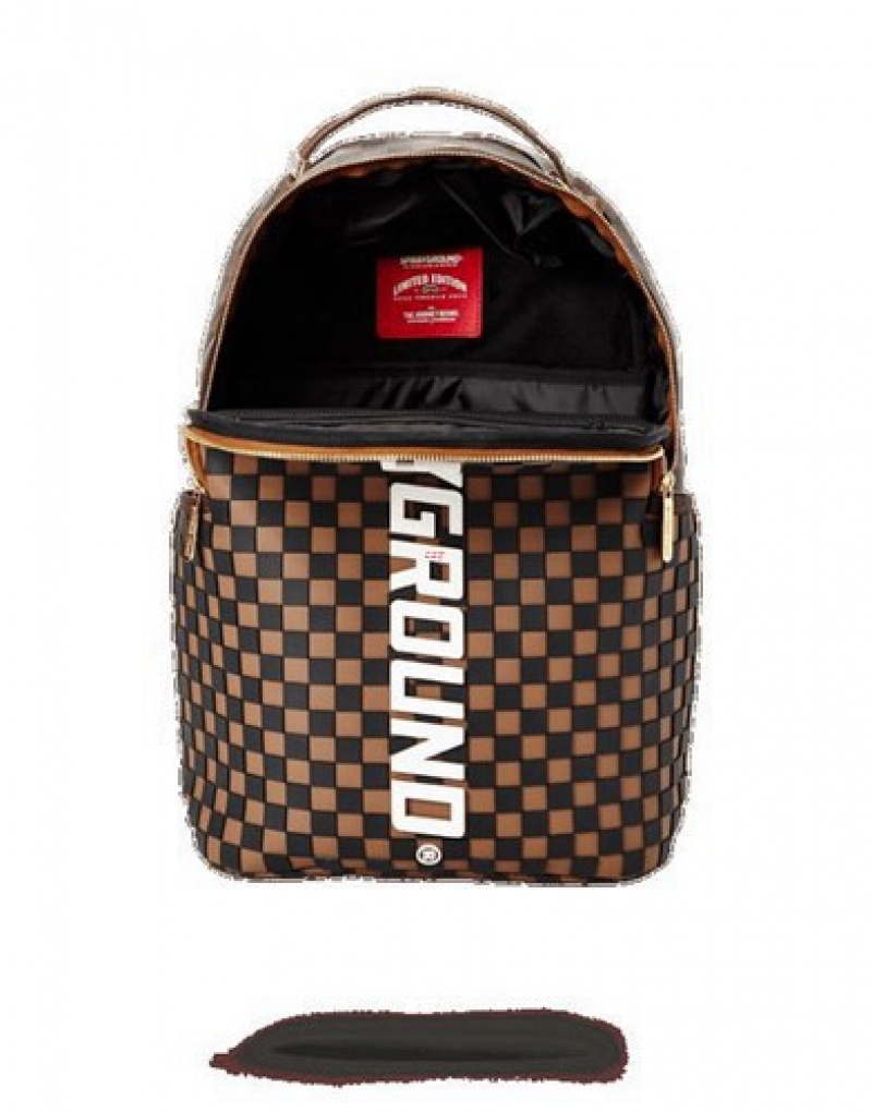 Brown Sprayground 3d Molded Rubber CheckeLogo Backpacks | 71342-DUCJ