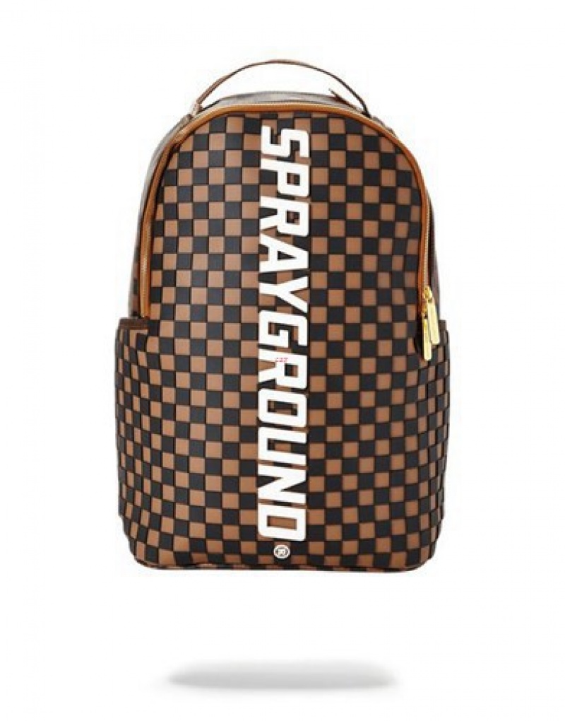 Brown Sprayground 3d Molded Rubber CheckeLogo Backpacks | 71342-DUCJ