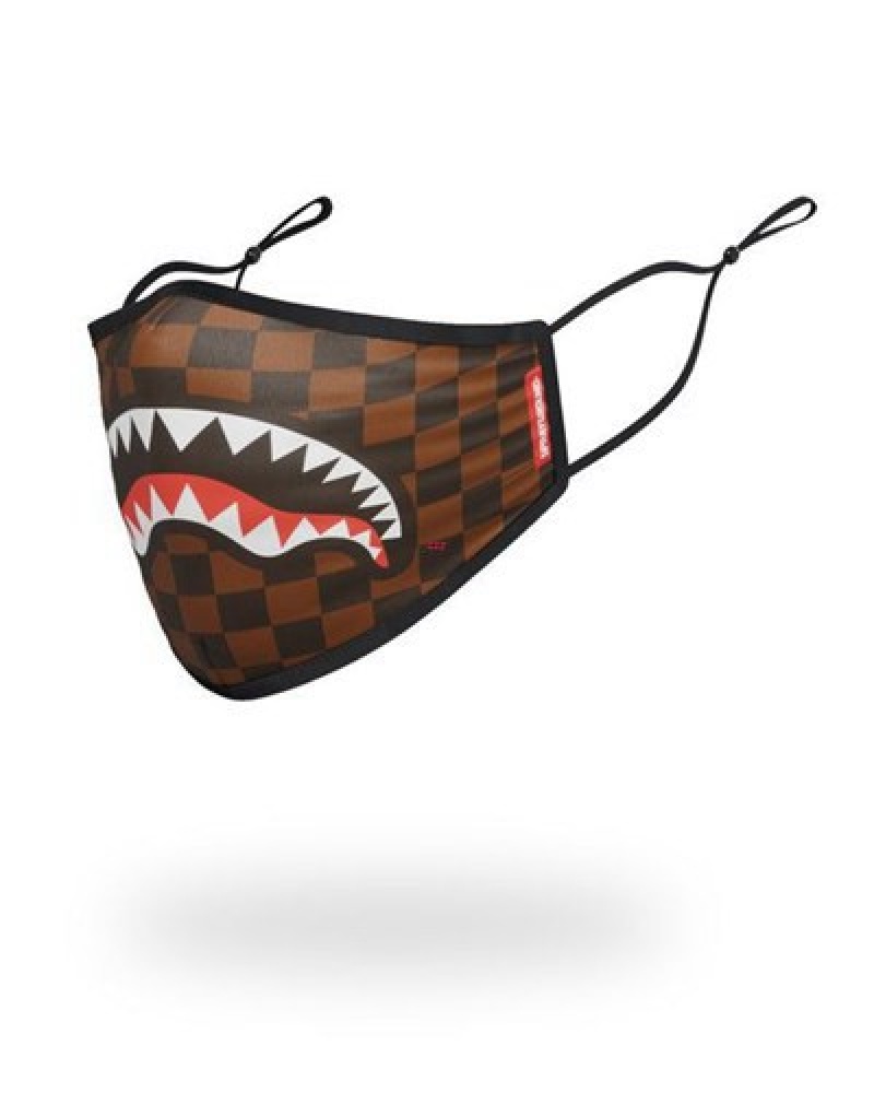 Brown Sprayground Adult Sharks In Paris (Original) Form Fitting Face Masks | 07395-TZVR