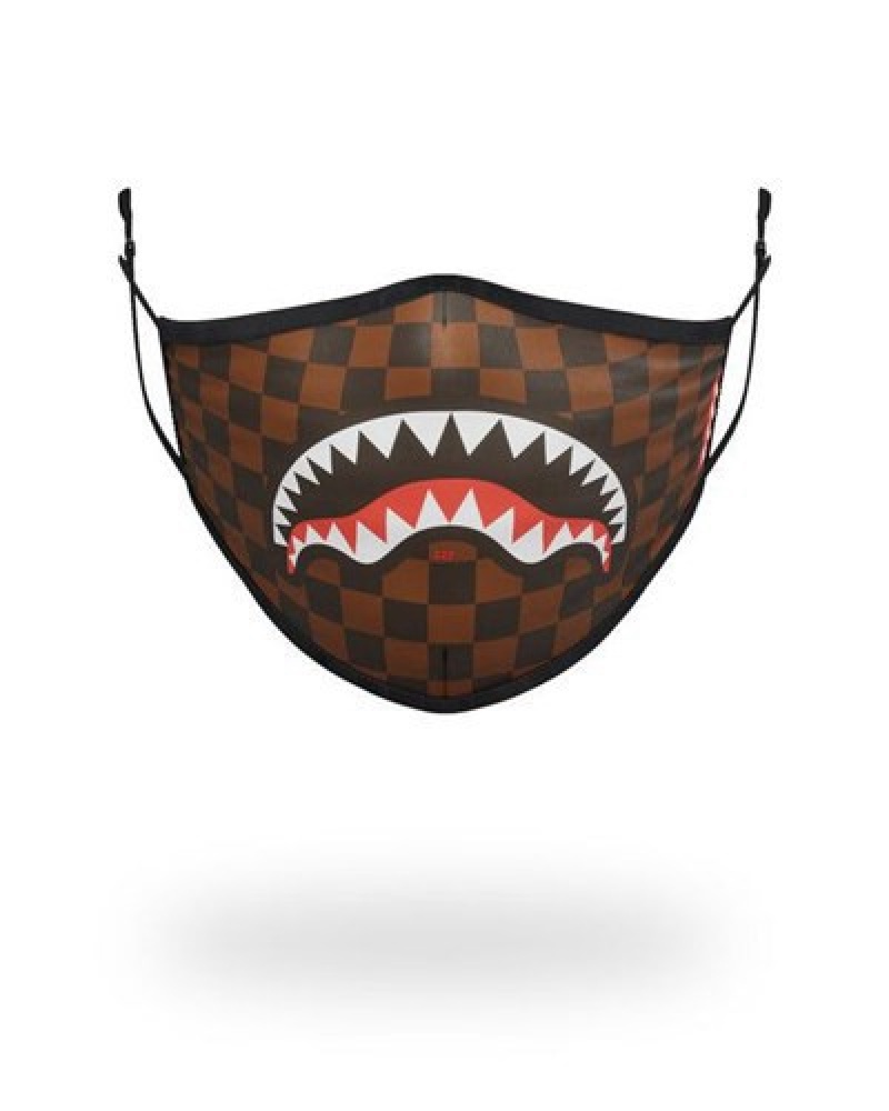 Brown Sprayground Adult Sharks In Paris (Original) Form Fitting Face Masks | 07395-TZVR