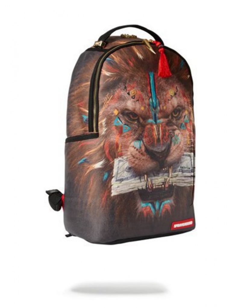 Brown Sprayground Ai Ceo Lion Backpacks | 92174-HQPL