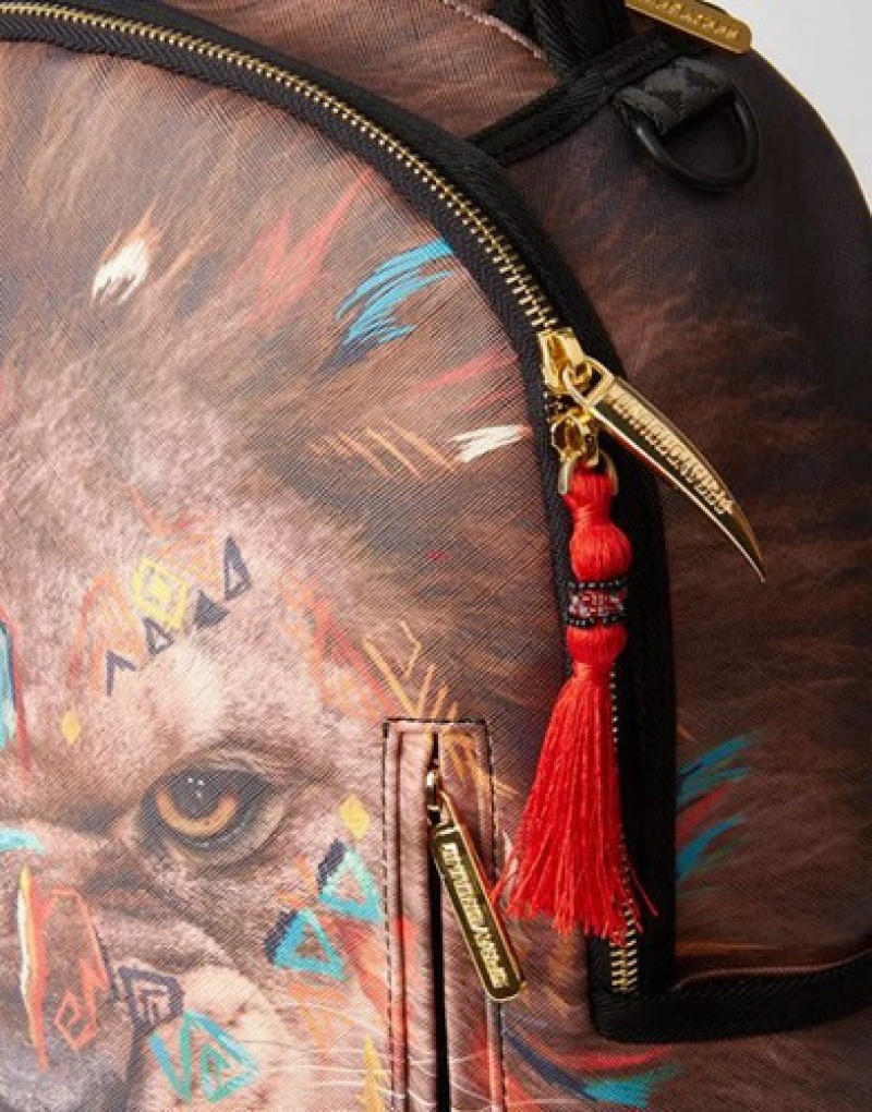 Brown Sprayground Ai Ceo Lion Backpacks | 92174-HQPL