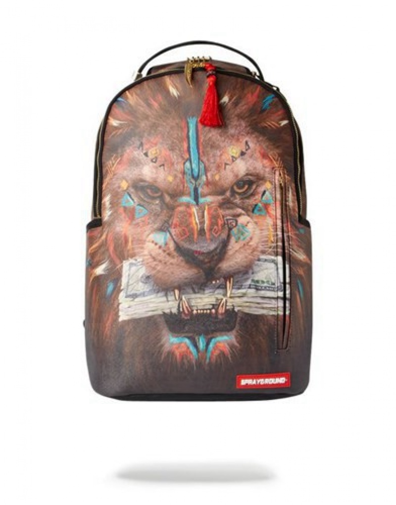 Brown Sprayground Ai Ceo Lion Backpacks | 92174-HQPL