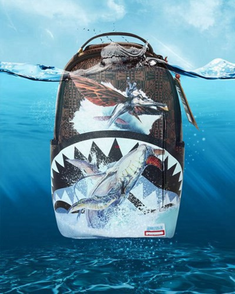 Brown Sprayground Avatar Tulkun Flight Shark Backpacks | 62701-VOBT