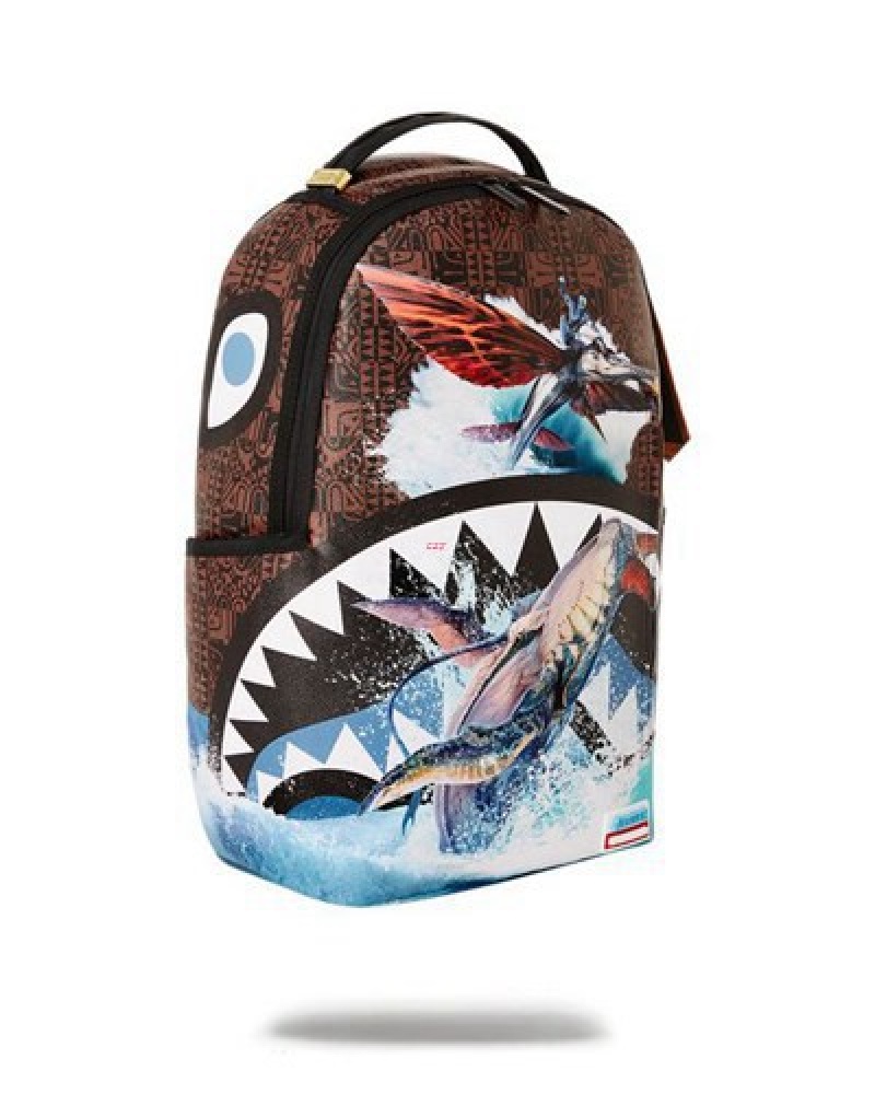 Brown Sprayground Avatar Tulkun Flight Shark Backpacks | 62701-VOBT