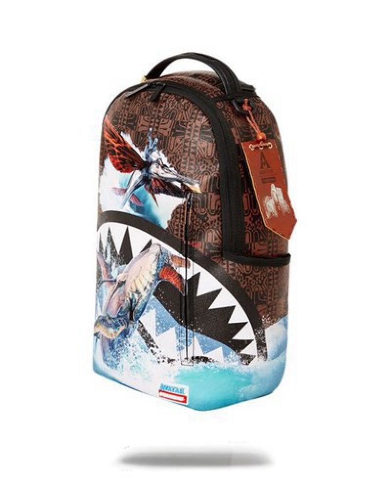 Brown Sprayground Avatar Tulkun Flight Shark Backpacks | 62701-VOBT