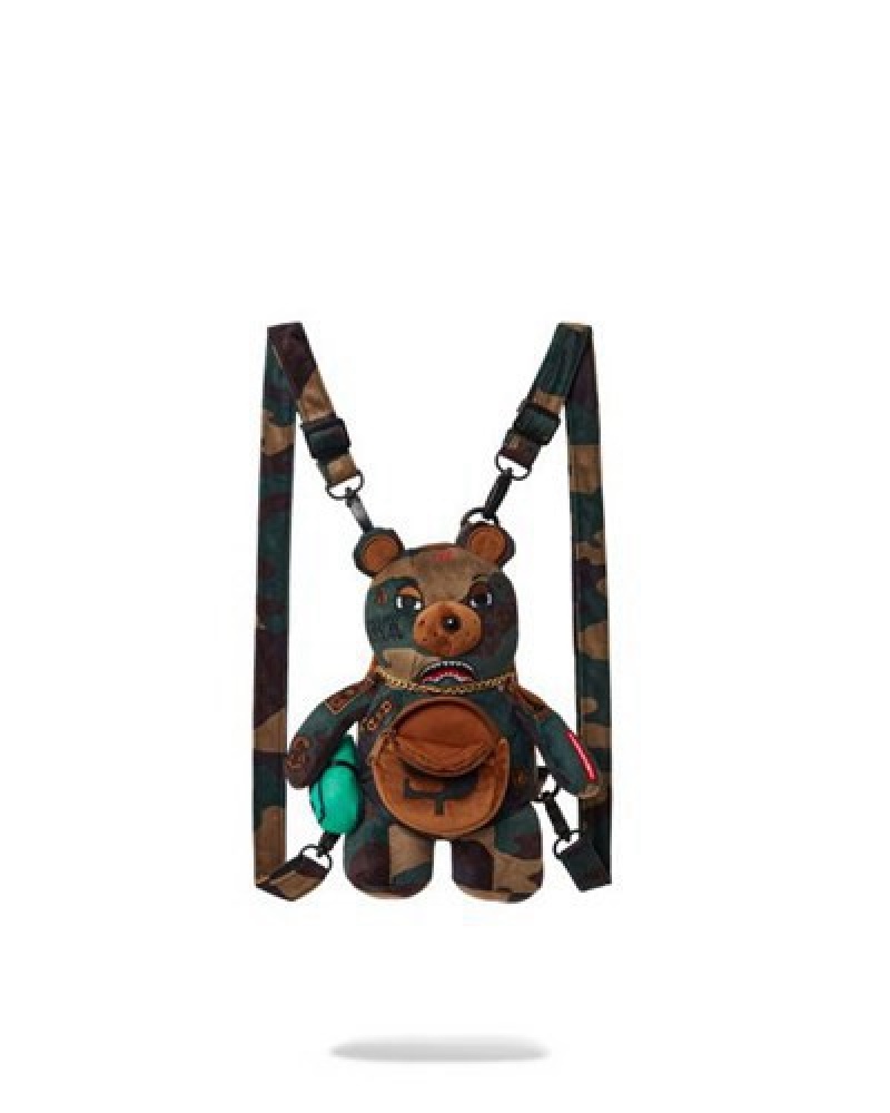 Brown Sprayground Bearcub - Camocheck Moneybear Backpacks | 71048-LCDF