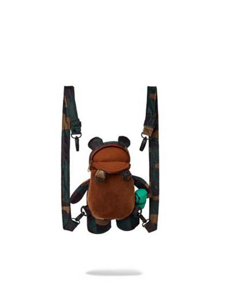 Brown Sprayground Bearcub - Camocheck Moneybear Backpacks | 71048-LCDF