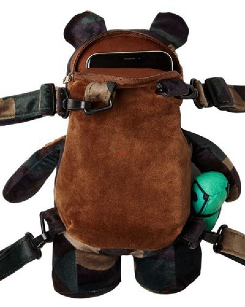 Brown Sprayground Bearcub - Camocheck Moneybear Backpacks | 71048-LCDF