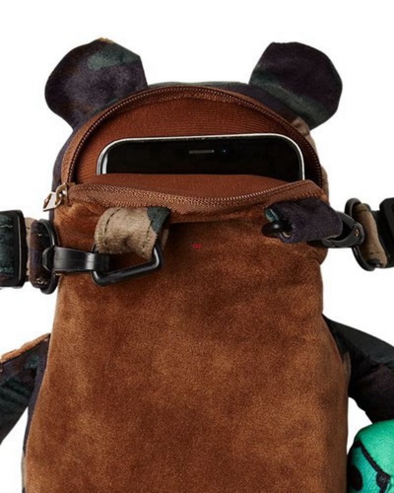 Brown Sprayground Bearcub - Camocheck Moneybear Backpacks | 71048-LCDF