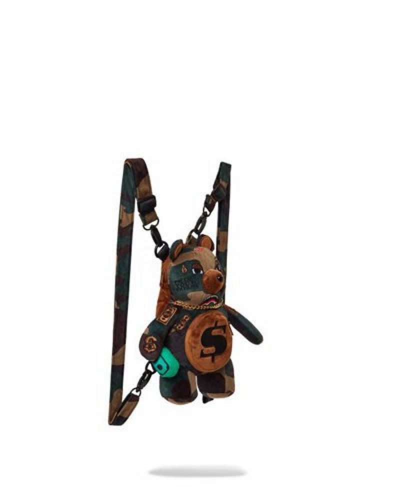 Brown Sprayground Bearcub - Camocheck Moneybear Backpacks | 71048-LCDF