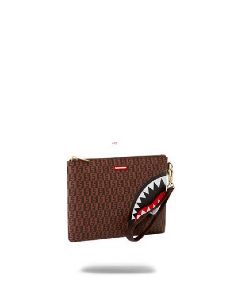 Brown Sprayground Cashin Checks Crossover Clutch Bag | 07463-LRBQ