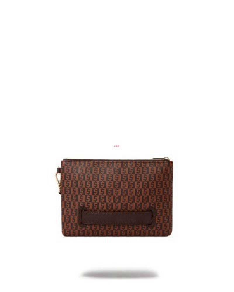 Brown Sprayground Cashin Checks Crossover Clutch Bag | 07463-LRBQ