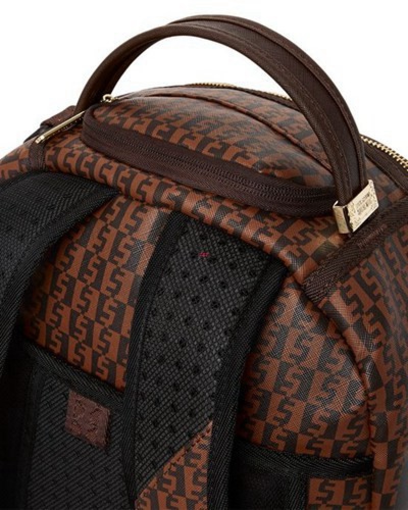 Brown Sprayground Cashin Checks (Dlxv) Backpacks | 32569-YZOI