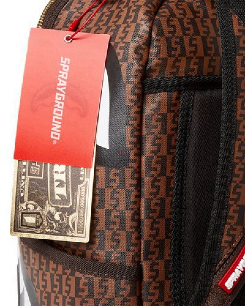 Brown Sprayground Cashin Checks (Dlxv) Backpacks | 32569-YZOI