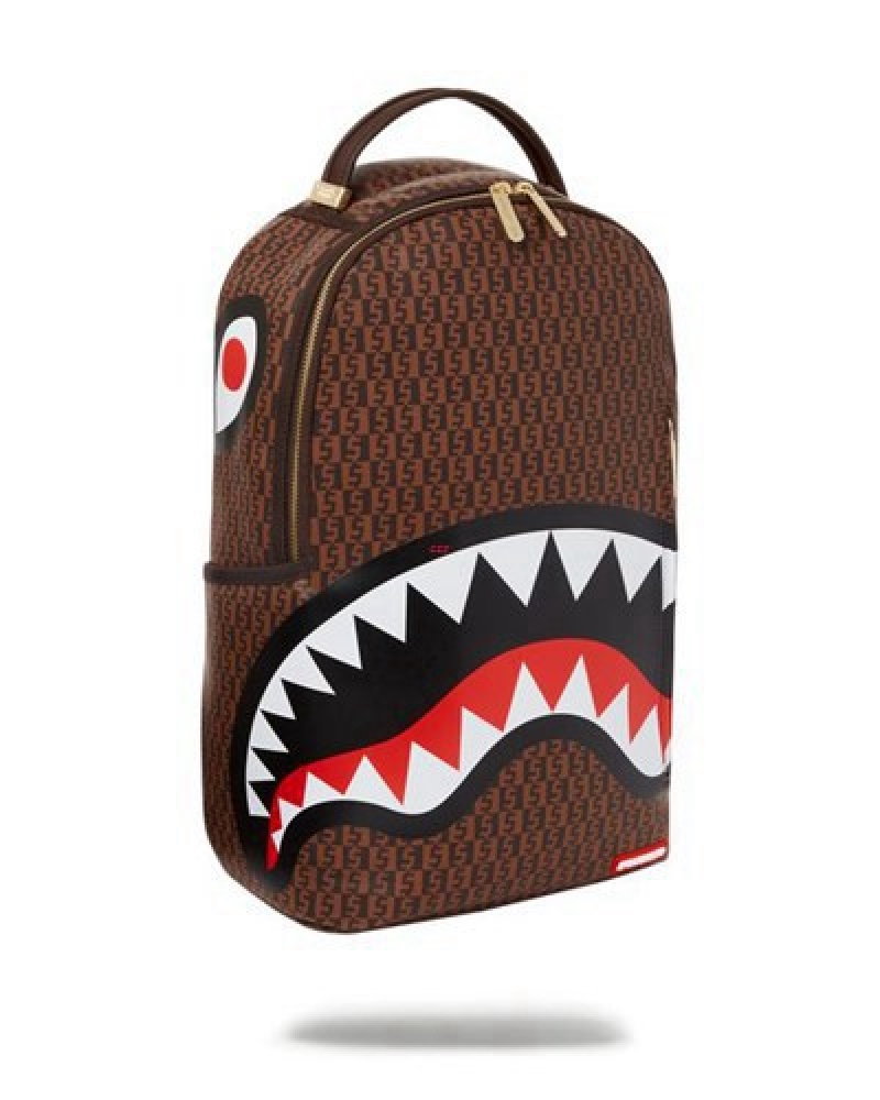 Brown Sprayground Cashin Checks (Dlxv) Backpacks | 32569-YZOI