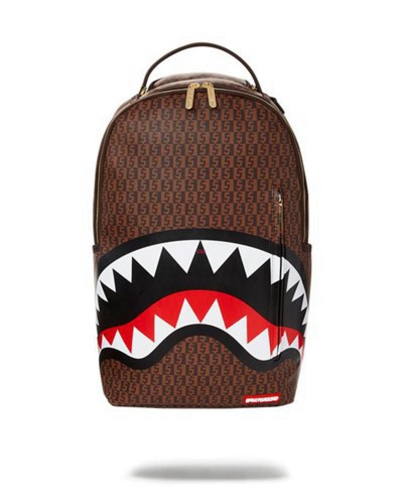 Brown Sprayground Cashin Checks (Dlxv) Backpacks | 32569-YZOI