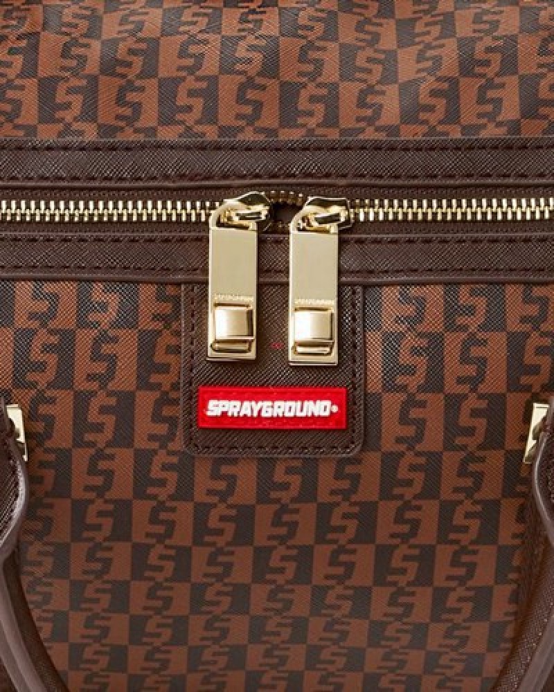 Brown Sprayground Cashin Checks Mini Duffle Bags | 04958-PWKF