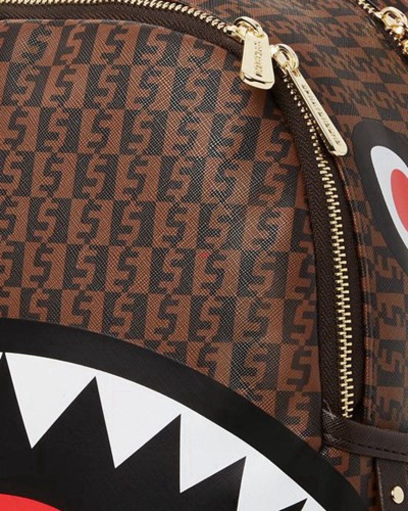 Brown Sprayground Cashin Checks Savage Backpacks | 24796-ECWY