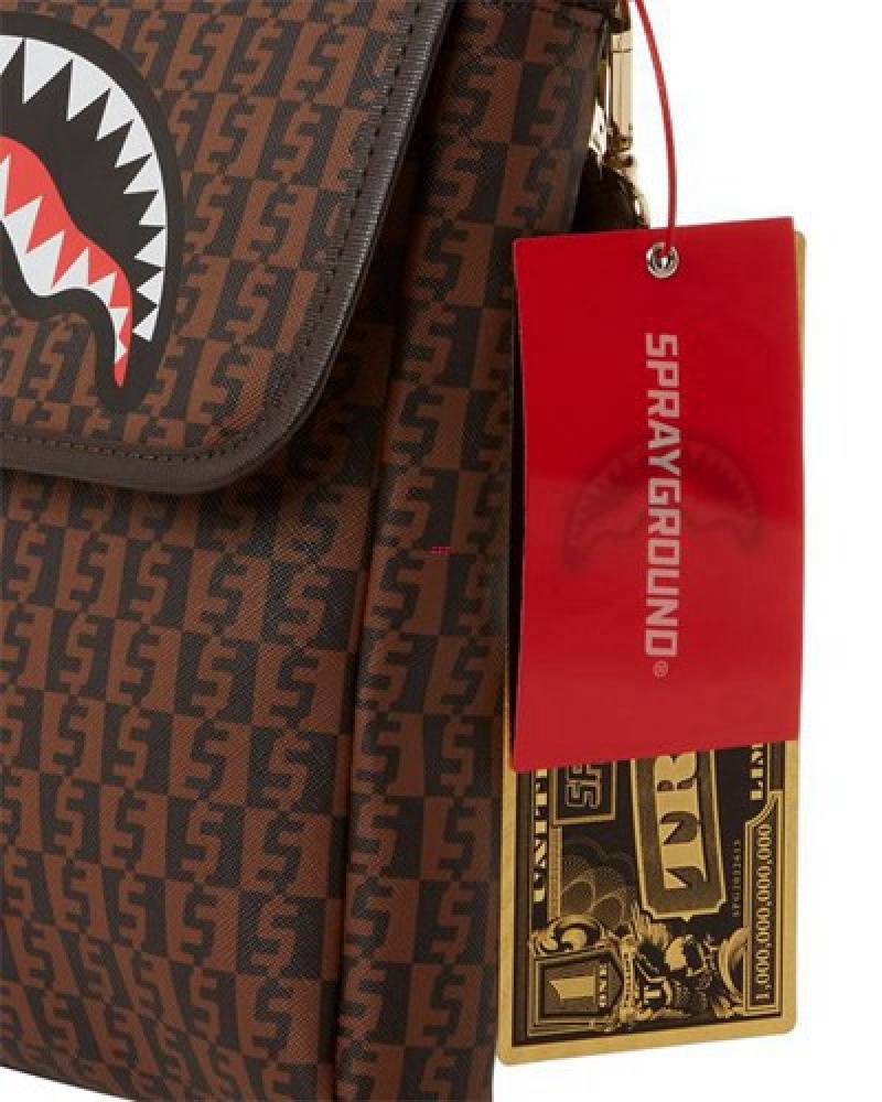 Brown Sprayground Cashin Checks Shoulder Crossbody Bags | 85971-CSMG