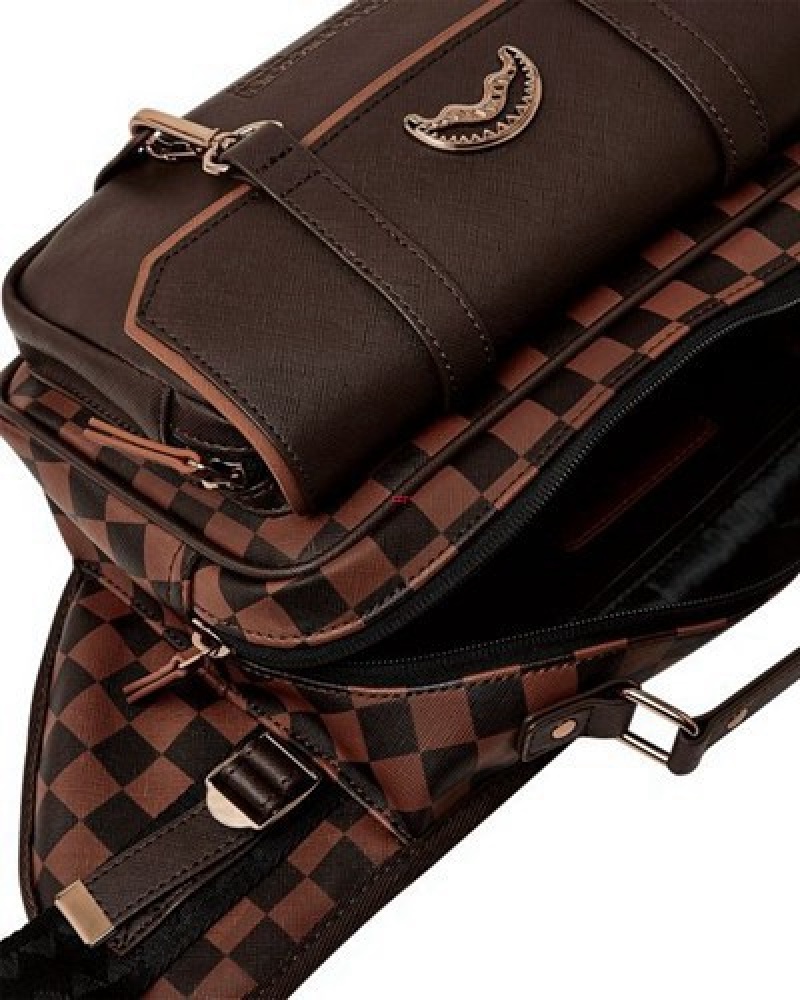 Brown Sprayground Checkmate Royale Cargo Crossbody Bags | 02193-BANG