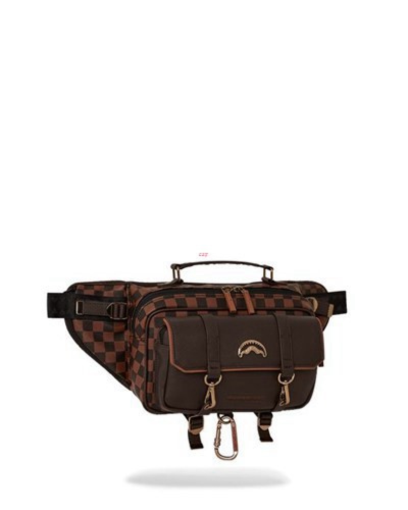 Brown Sprayground Checkmate Royale Cargo Crossbody Bags | 02193-BANG