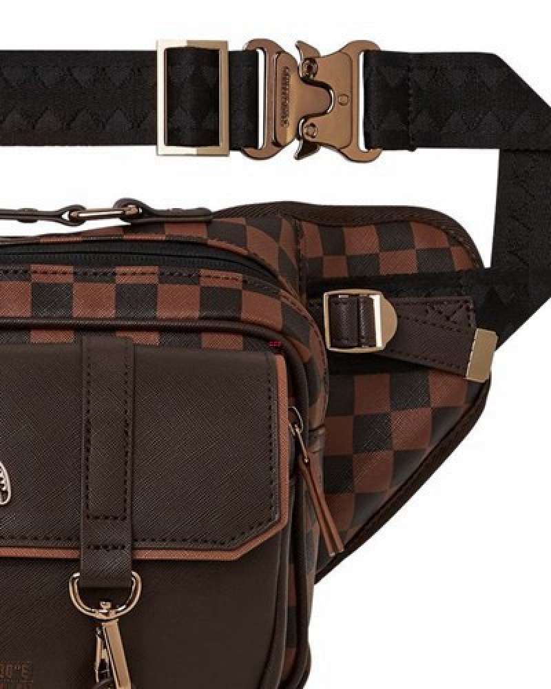 Brown Sprayground Checkmate Royale Cargo Crossbody Bags | 02193-BANG