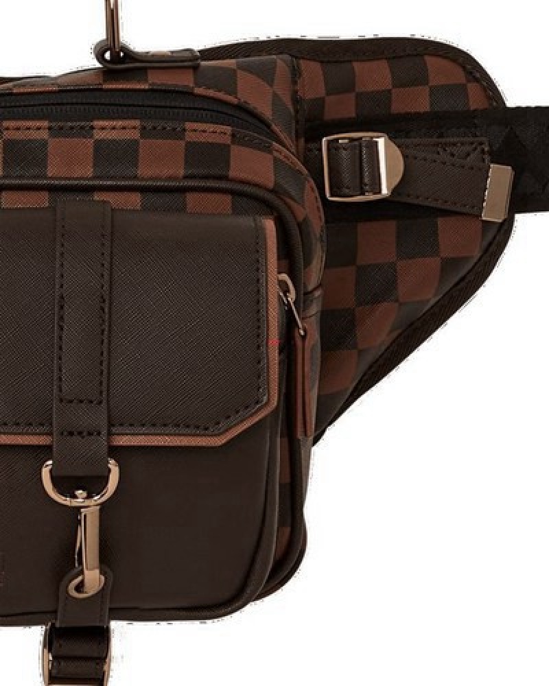 Brown Sprayground Checkmate Royale Cargo Crossbody Bags | 02193-BANG